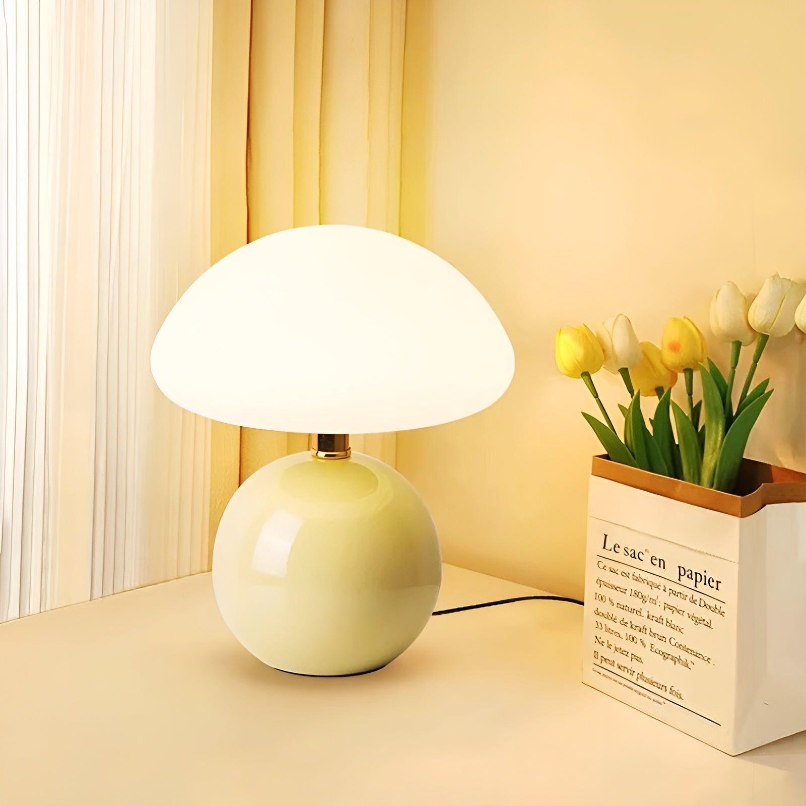 Ceralia Glow | Pilz-Tischlampe | Sanftes LED-Licht | Keramik & Acryl | Netzbetrieb
