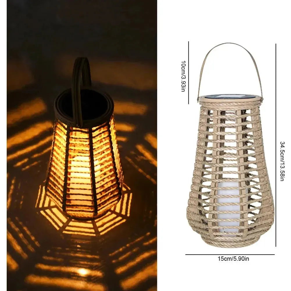 RattaLume Solar Hängelaterne | Natürliches Rattangeflecht & LED Licht | Wetterfest & Nachhaltig | Für Garten, Terrasse & Balkon
