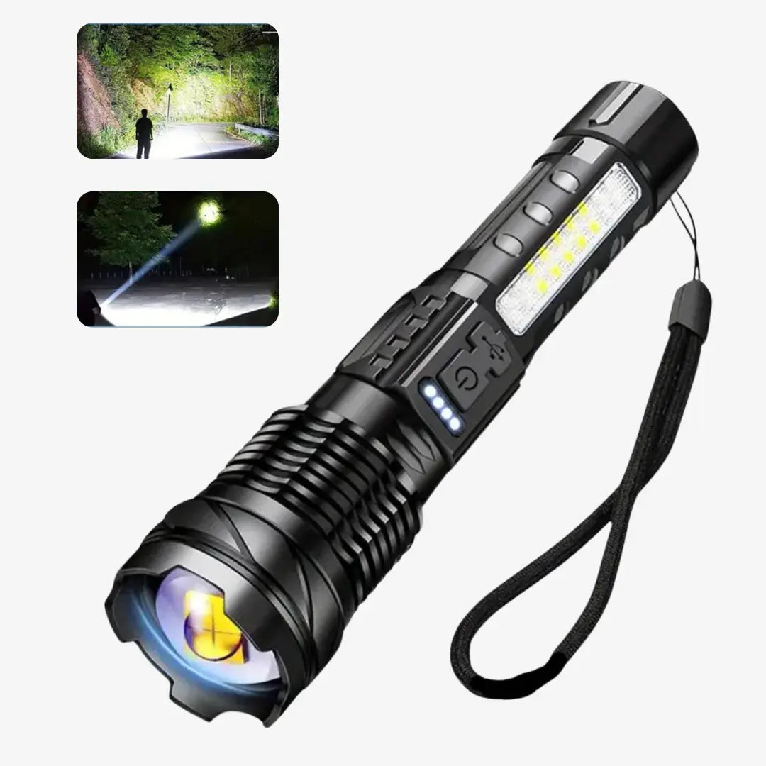 Voltaro LED Taschenlampe 5000 Lumen | XHP50 Chip & COB-Seitenlicht | USB-Aufladung | Outdoor & Notfall geeignet