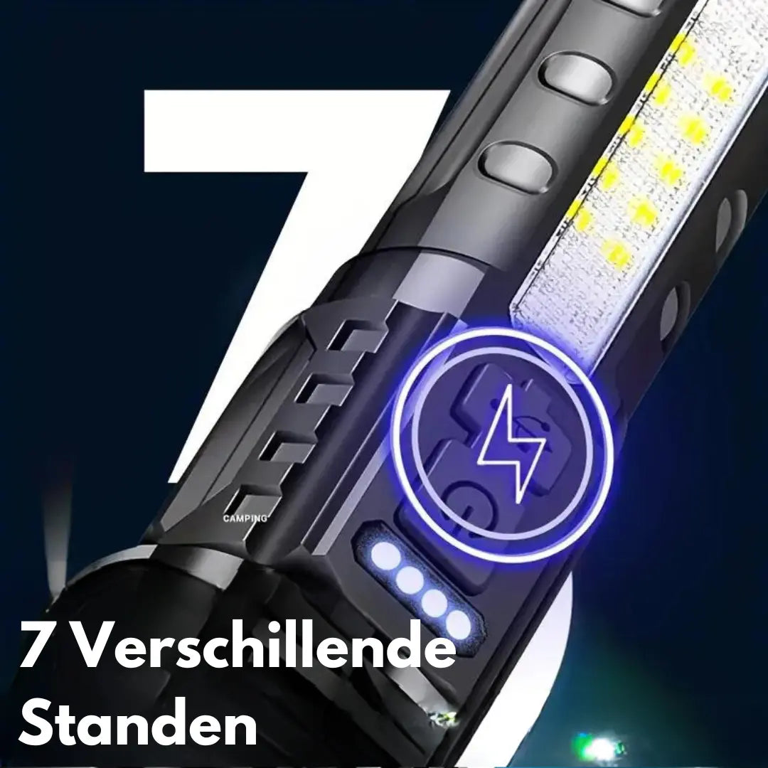 Voltaro LED Taschenlampe 5000 Lumen | XHP50 Chip & COB-Seitenlicht | USB-Aufladung | Outdoor & Notfall geeignet