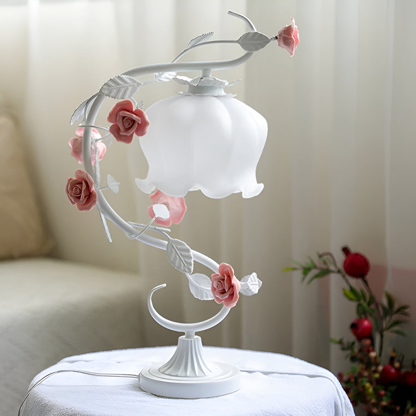 Floréva Bloom | Rosen-Tischlampe mit Glashaube | Romantisches Design | Für LED & E27-Fassung