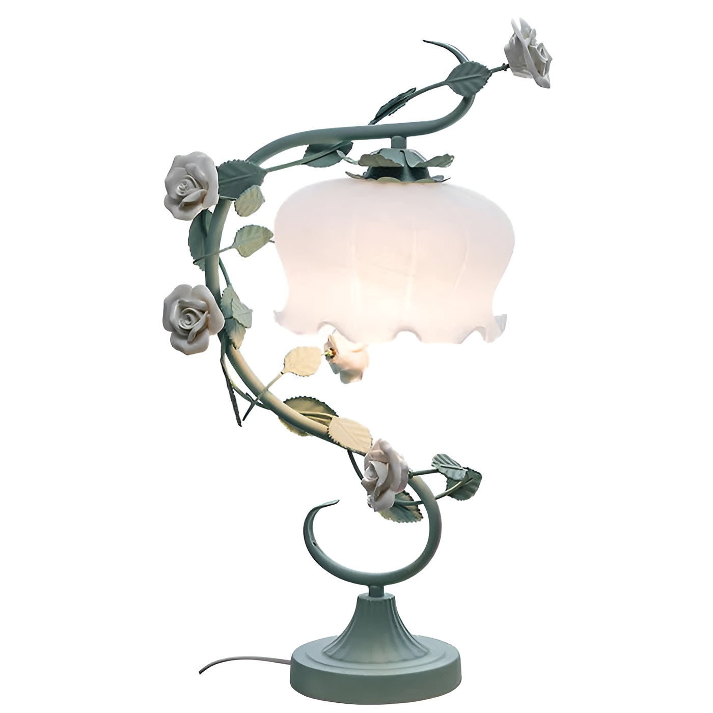 Floréva Bloom | Rosen-Tischlampe mit Glashaube | Romantisches Design | Für LED & E27-Fassung