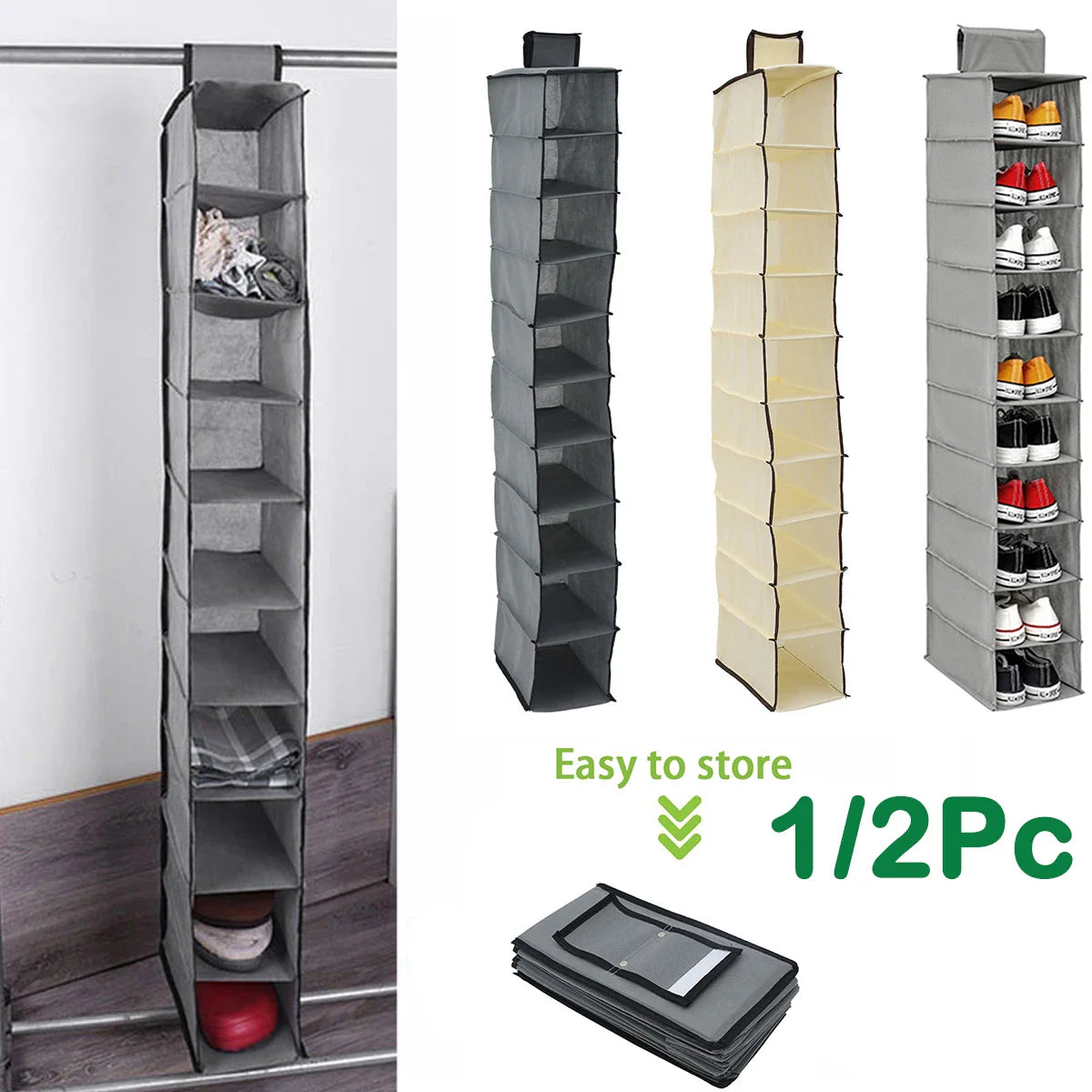SpaceMaxx Hängeorganizer | 10 Fächer | Faltbar & Platzsparend | Für Schuhe und Accessoires