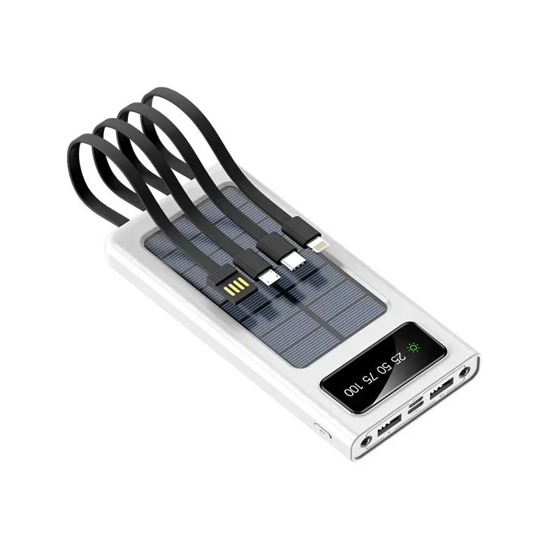 PowerCharge Solar-Powerbank | 4-in-1 Kabelsystem | Schnellladen & LED-Taschenlampe