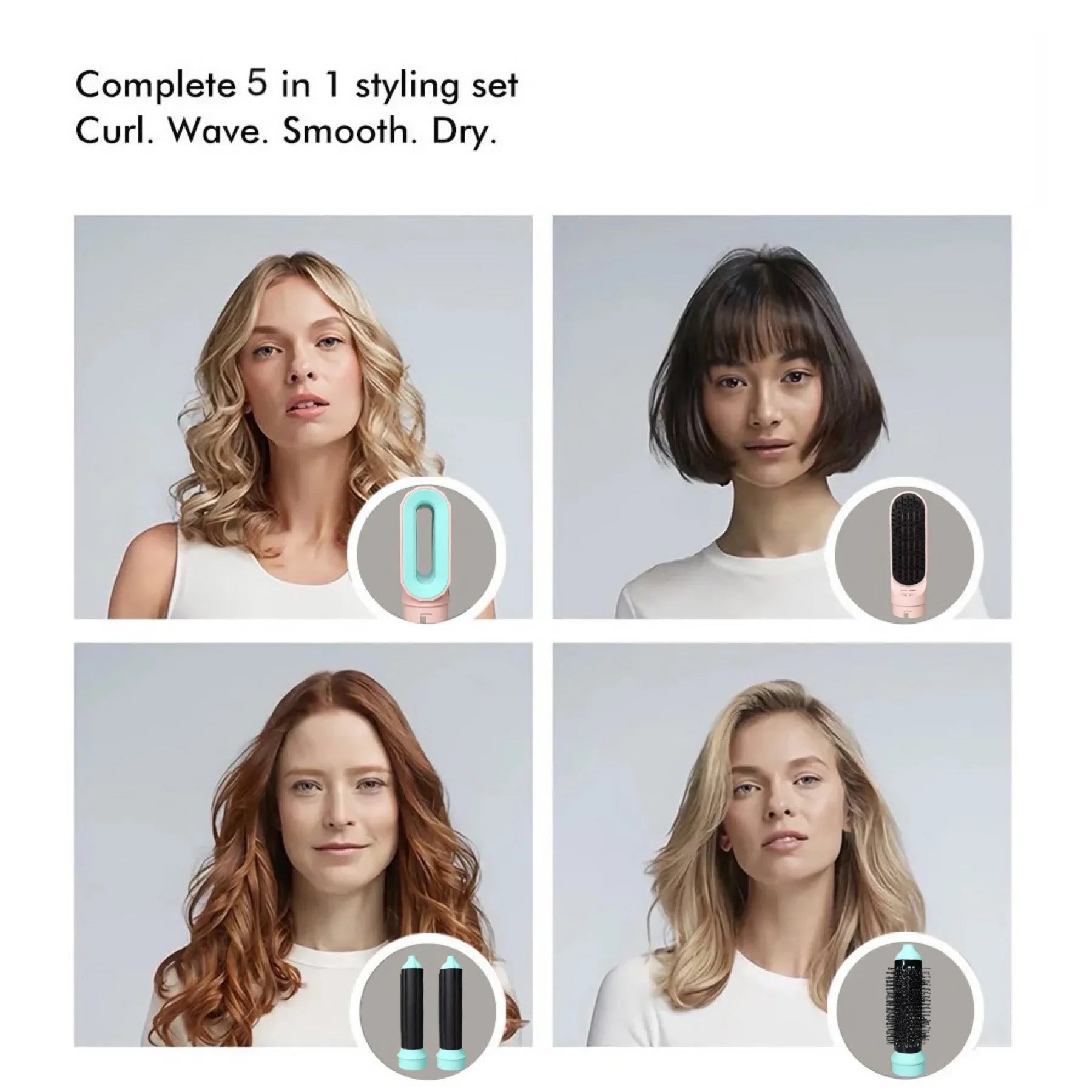 Lunessa FlowSet | 5-in-1 Hairstyler | Für Volumen, Locken & Glätte | Keramik & Warmluft-Technologie