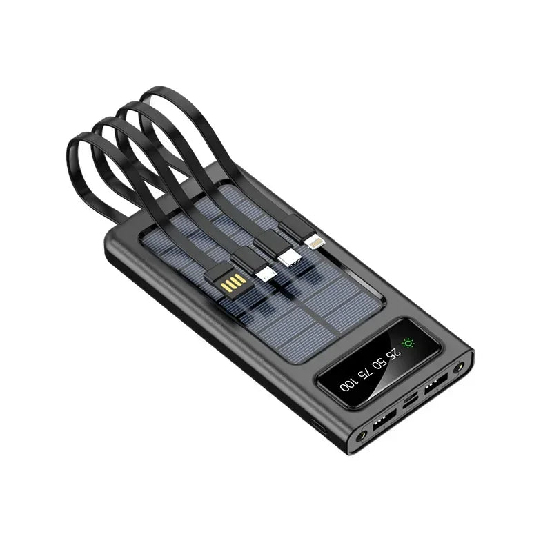 PowerCharge Solar-Powerbank | 4-in-1 Kabelsystem | Schnellladen & LED-Taschenlampe