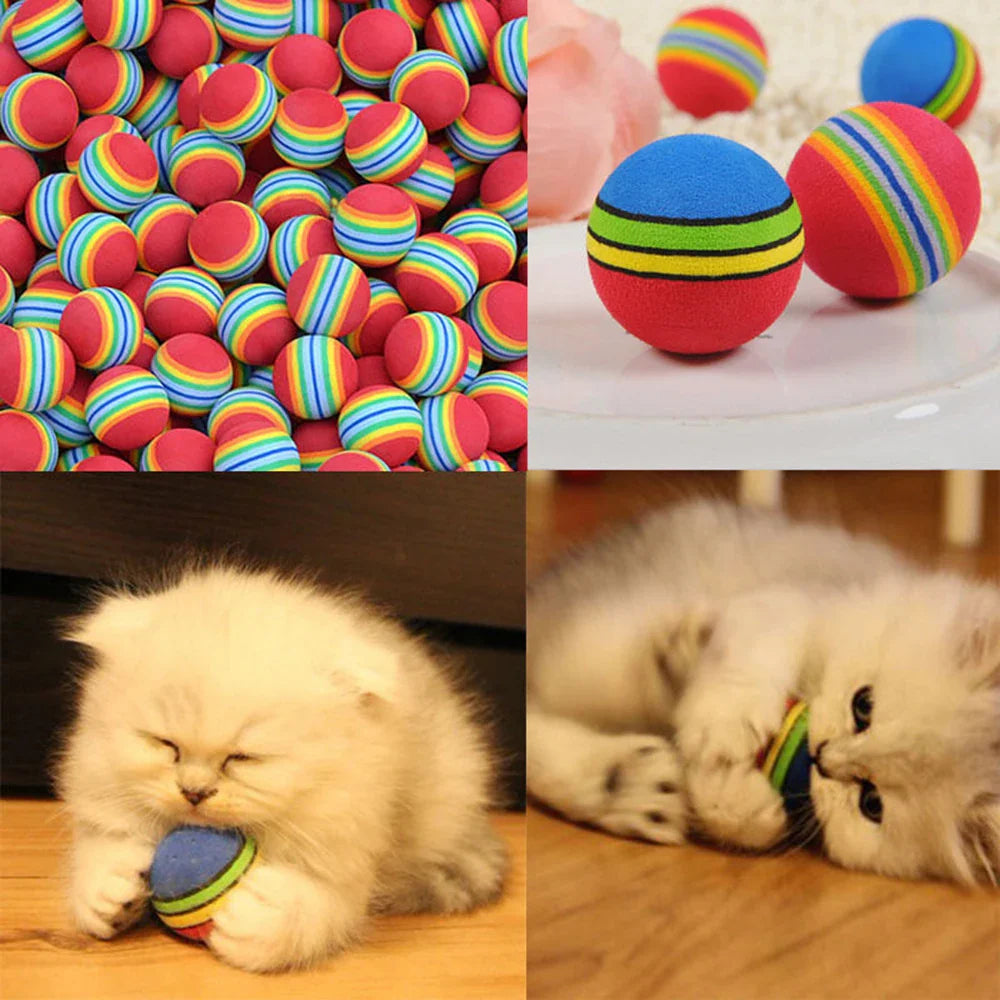 JoyPaws Regenbogen-Spielbälle | Leicht & Sicher | Fördert Bewegung & Sinne | Für Katzen & Kleine Hunde | 6er Set