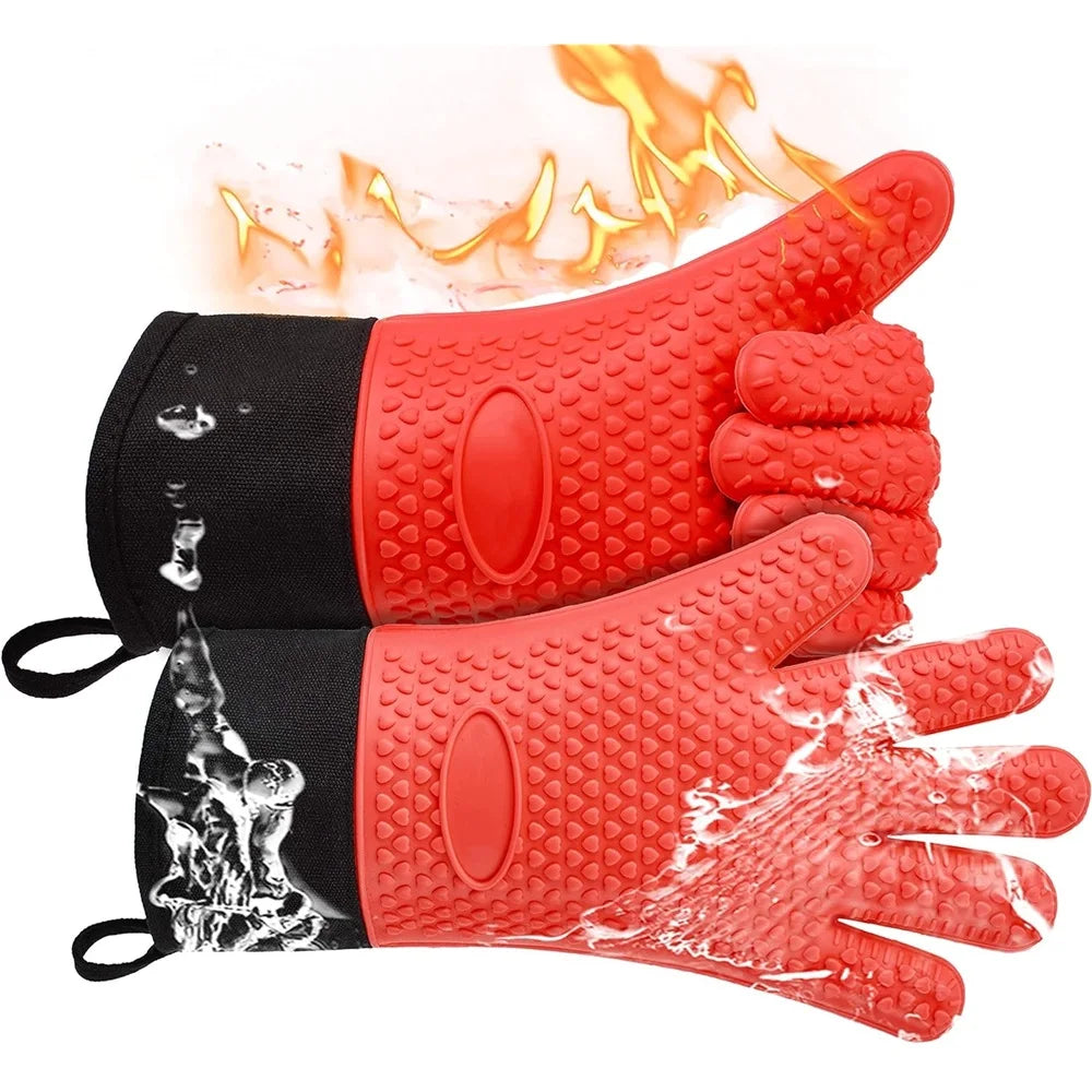 SafeGrill Silikon-Grillhandschuhe | Hitzebeständig & Rutschfest | Mit Baumwollfutter | 260°C Schutz