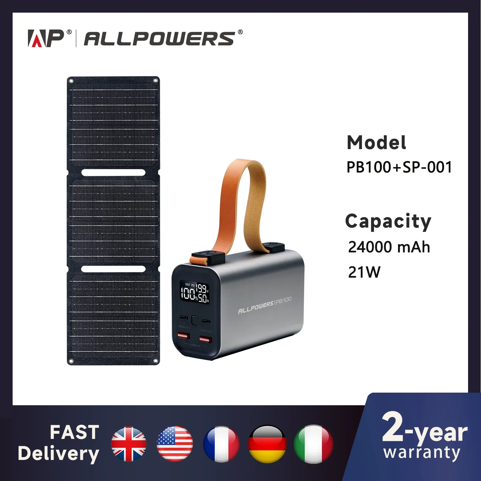 PowerFlex | 100W Solarbetriebene Powerbank | Schnellladung | 24.000mAh Kapazität