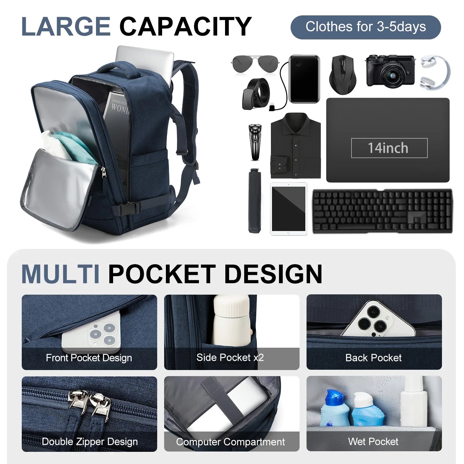 Trekvora Reiserucksack | Wasserdicht & Vielseitig | Laptopfach 15,6" | Nass-Trocken-Trennung
