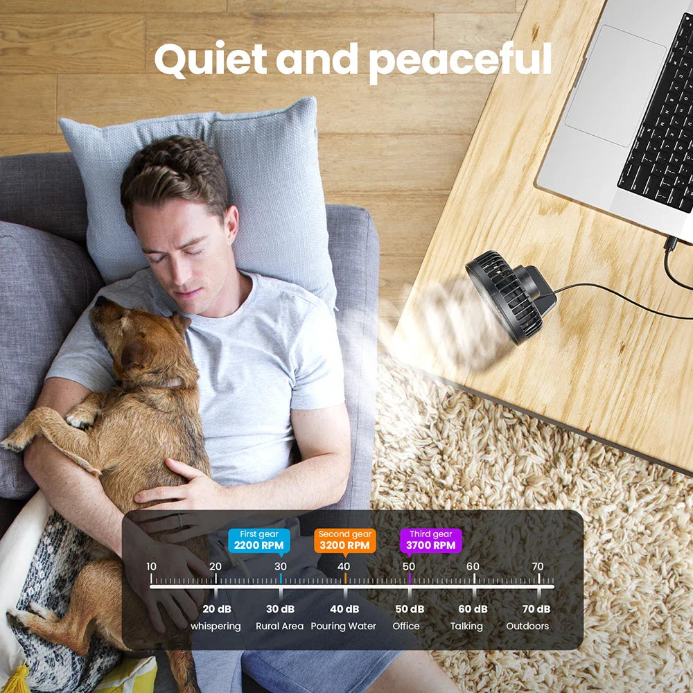 BreezePro Lunara | USB Mini Fan | 3 Speed Levels | Compact & Quiet | For Home & Travel