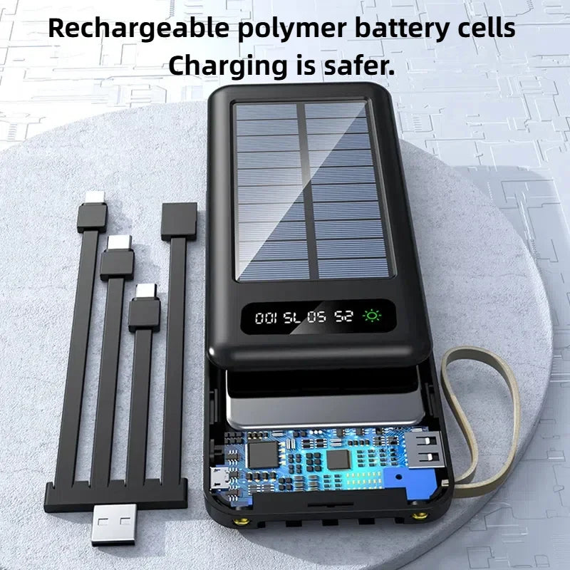 PowerPulse SolarMax | 50.000 mAh | Solarbetrieb & Schnellladung | Multikabel & LED-Licht