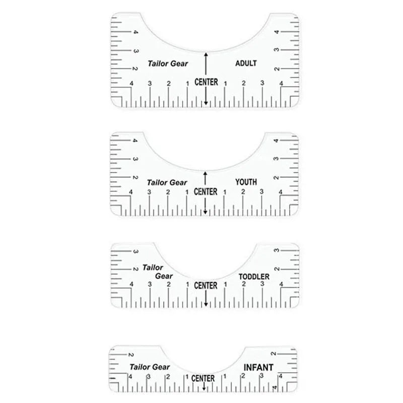 FlexiAlign | T-Shirt Ausrichtungslineale Set | Flexibles PVC | 4 Größen für Alle Altersgruppen