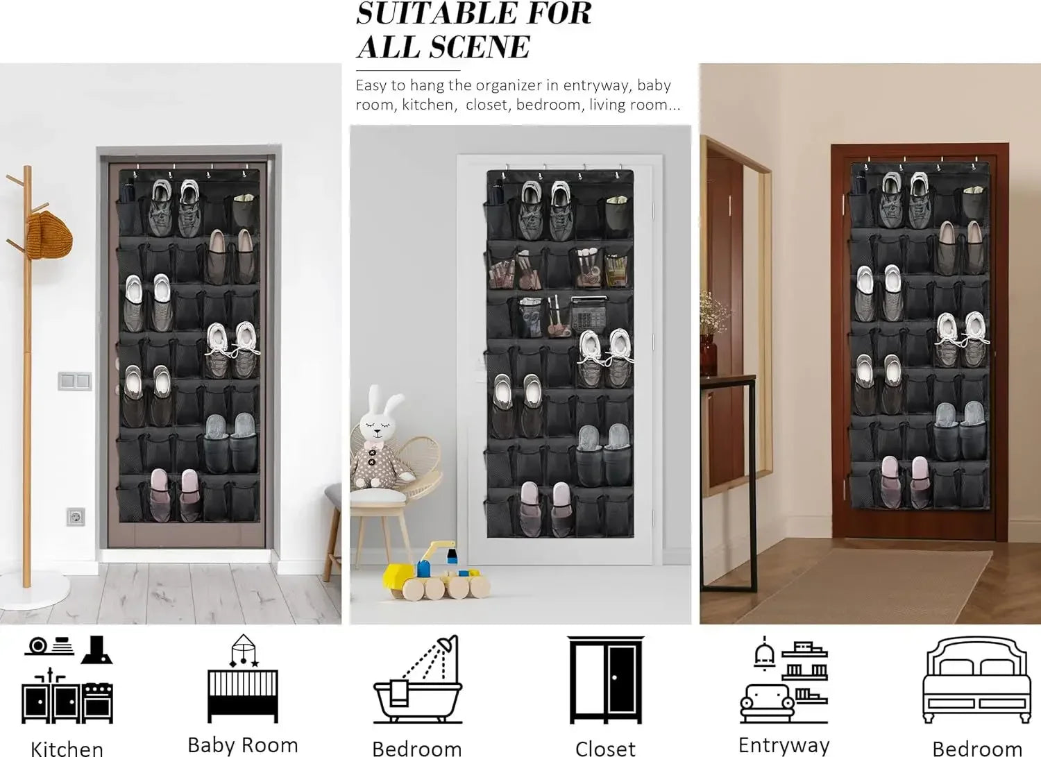 ClutterFree Tür-Organizer | 35 geräumige Fächer | Ohne Bohren & Schrauben | Transparentes Mesh