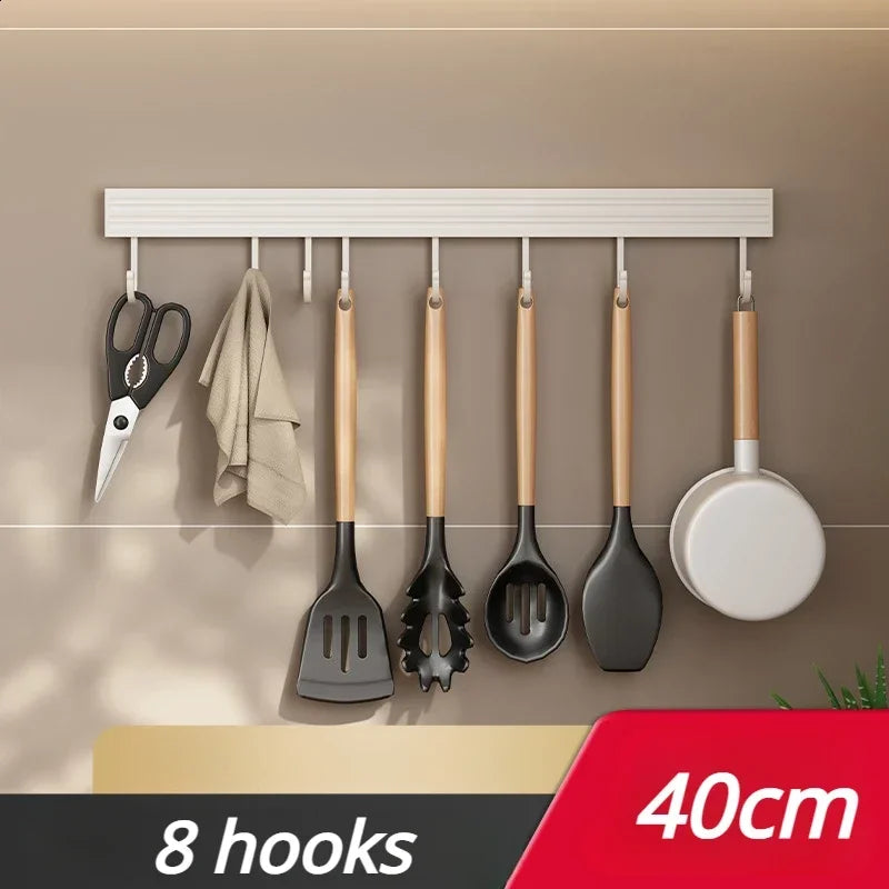 FlexiRack | Wandregal für Küche | Ohne Bohren | Mit Haken & Löffelhalter | 30/40/50 cm