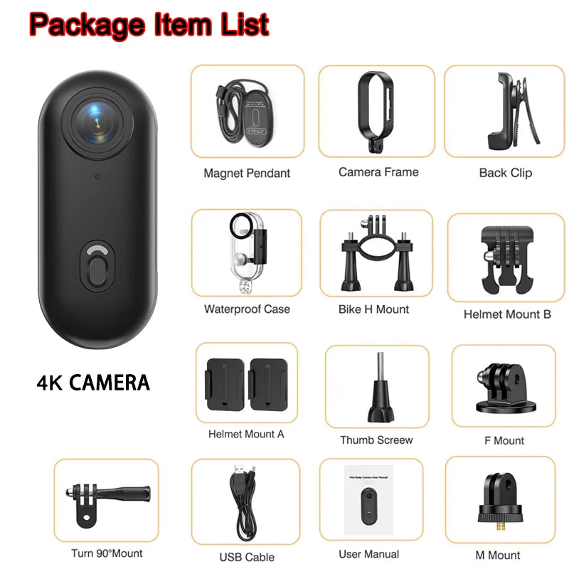 ActionCam Mini | 4K Sport- & Bodycam | Magnetisch Befestigbar & Wasserdicht | Kompakt und Leicht