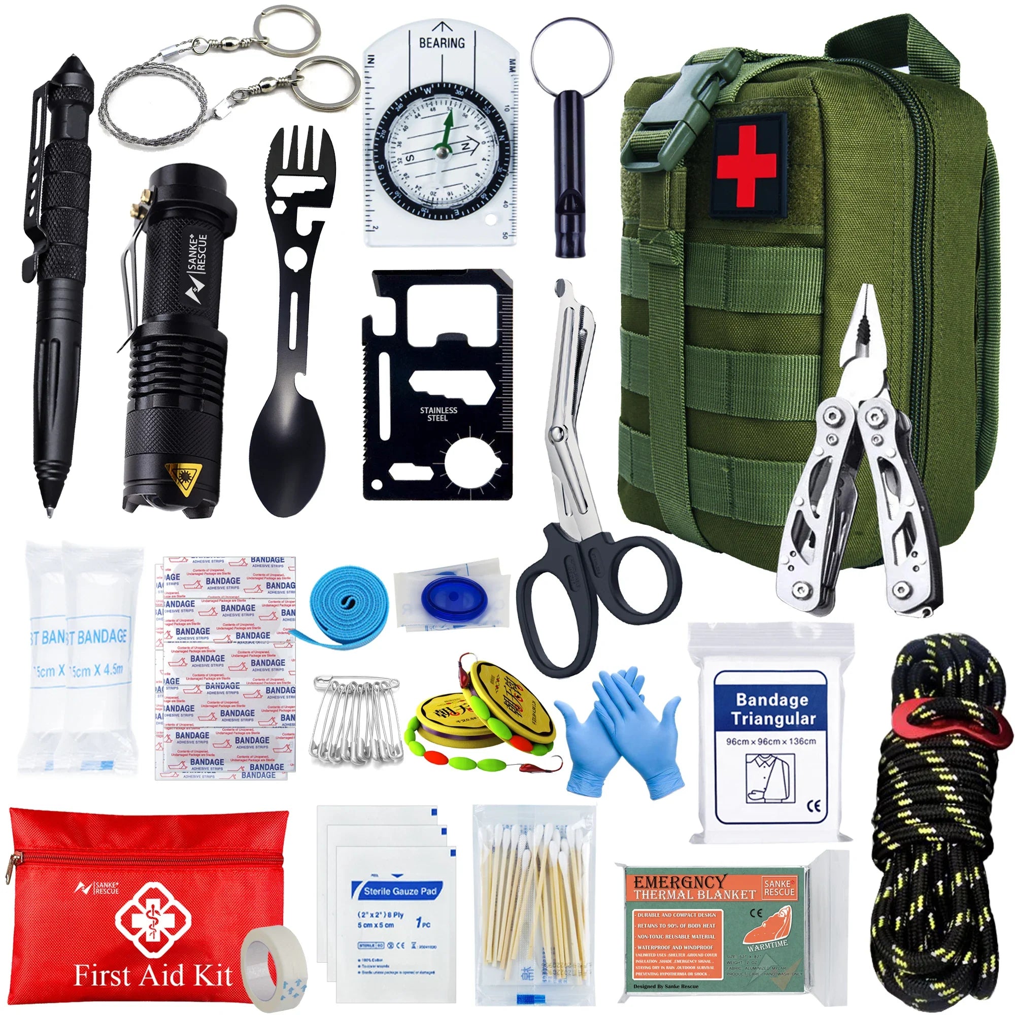 Rescuro Notfall-Set | 24-in-1 Survival Kit | Erste Hilfe & Outdoor Tools | Wasserdichte MOLLE-Tasche