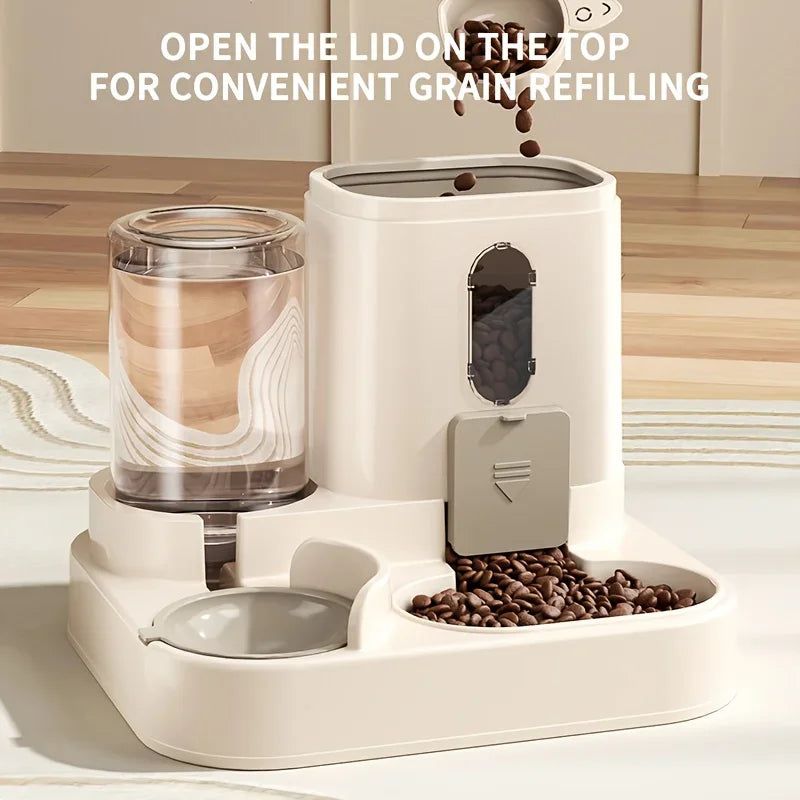 Petora | Automatischer Futter- & Wasserspender ohne Strom | 2-in-1 System mit Edelstahlnäpfen & Anti-Rutsch-Füßen | Ideal für Katzen & kleine Hunde