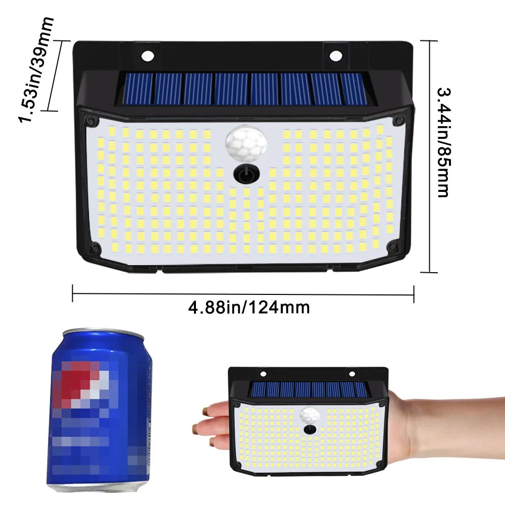 Solar Wandleuchte Lumivio | 208 LEDs mit Sensor | 3 Leuchtmodi & IP65 | Für Garten, Terrasse & Balkon