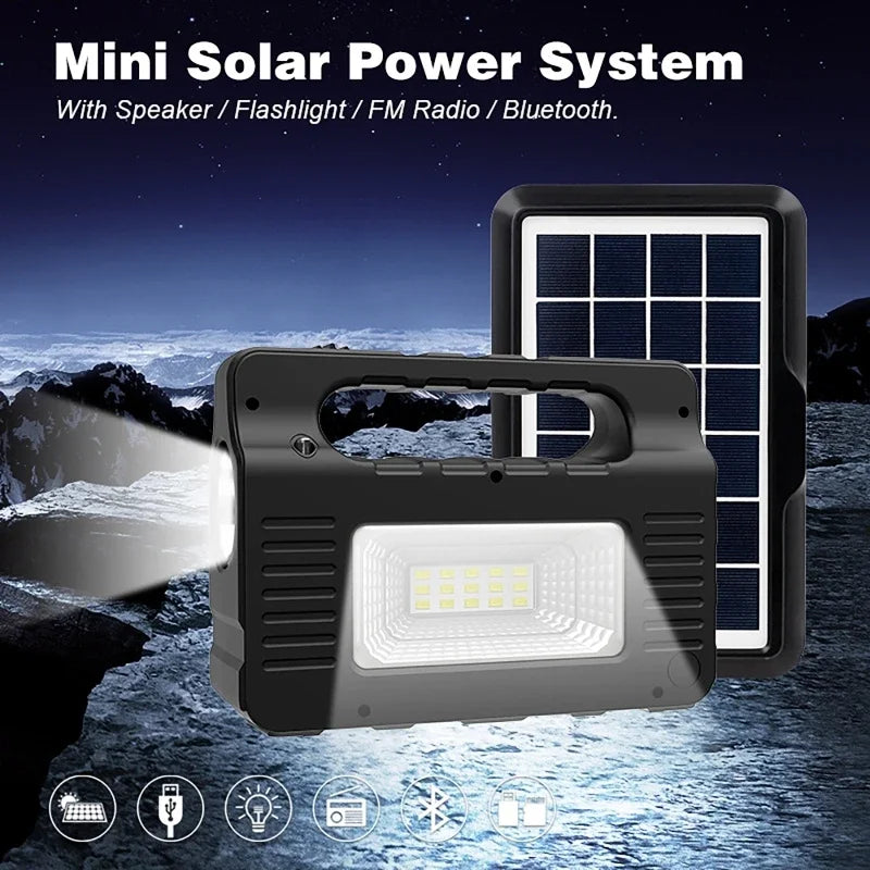 Luminova | Solarbetriebene Energiebox | Licht, Musik & Powerbank | Für Camping, Garten & Notfälle