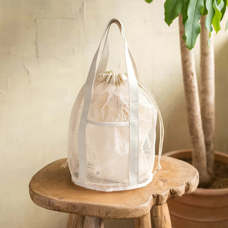 PackaNet MeshBag Kosmetiktasche mit Kordelzug | Großes Volumen & Faltbar | Atmungsaktives Nylon-Netz | Dunkelblau