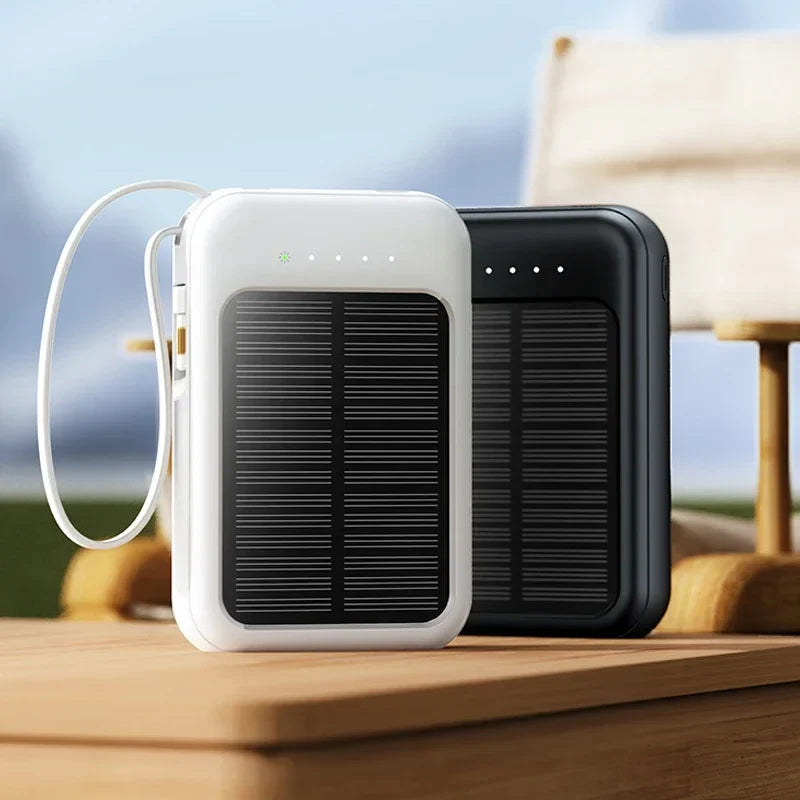 PowerVolt Max 20K | Solarbetriebene Powerbank | 4 Ladekabel integriert | LED-Taschenlampe