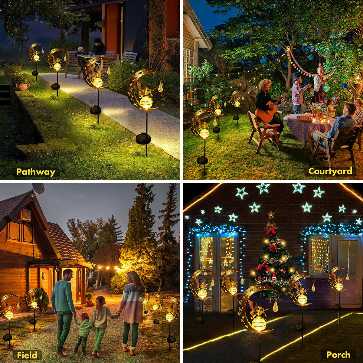 LumaGlow Solar-Gartenleuchte | Feenfigur im Mond | Rissglas-Kugel | Solarenergie | Wetterfest