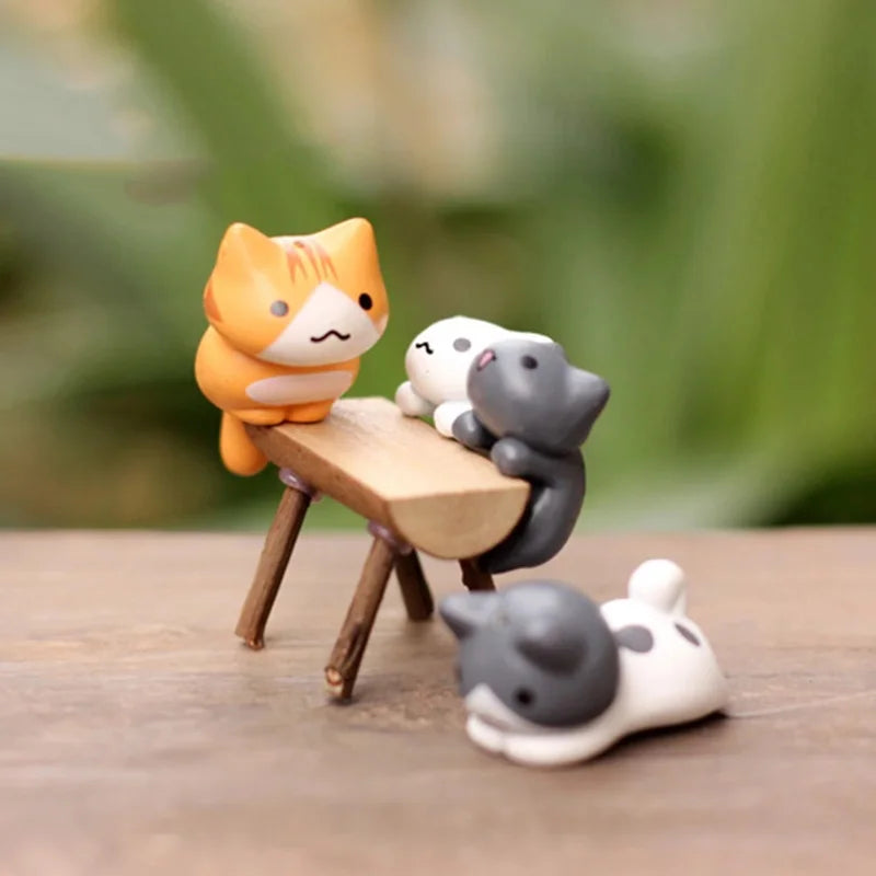 LuckyFeline | Glückskatzen DekoSet | Handbemalt & Wetterfest | Für Bonsai & Mini-Gärten