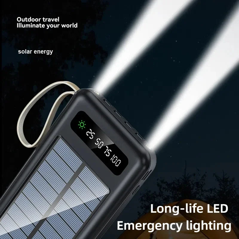 PowerPulse SolarMax | 50.000 mAh | Solarbetrieb & Schnellladung | Multikabel & LED-Licht
