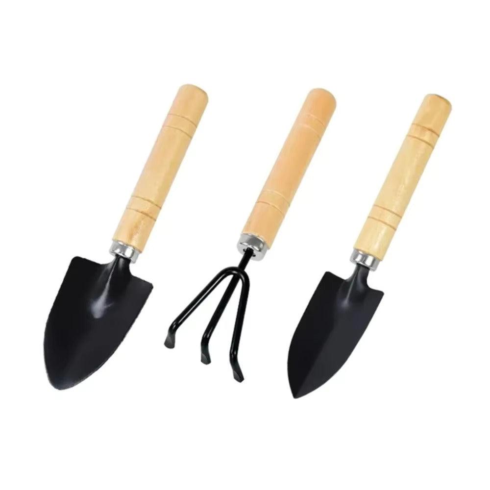 Plantoro Mini-Gartenset | 3-teilig | Holz & Eisen | Für Topfpflanzen & Hochbeete