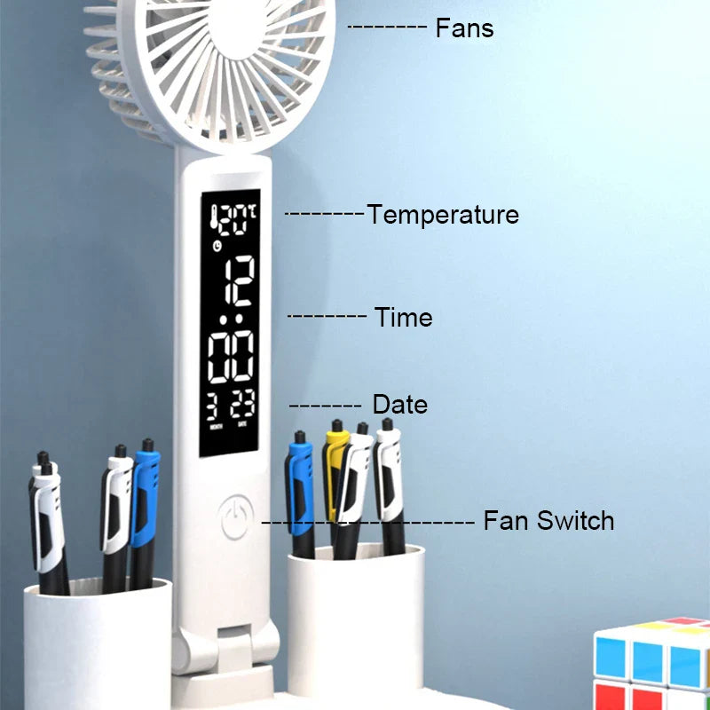 AuraFlex | LED-Tischlampe mit Ventilator | 3-in-1 Design | Touch-Steuerung & USB-Akku