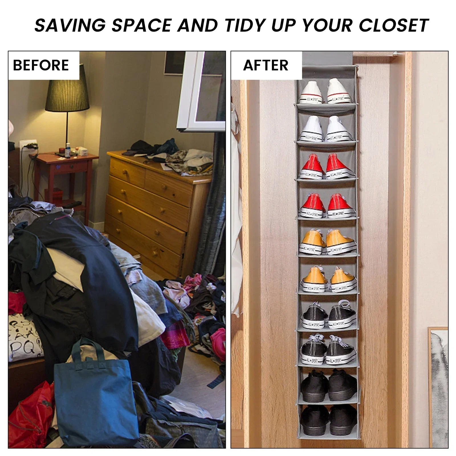 SpaceMaxx Hängeorganizer | 10 Fächer | Faltbar & Platzsparend | Für Schuhe und Accessoires