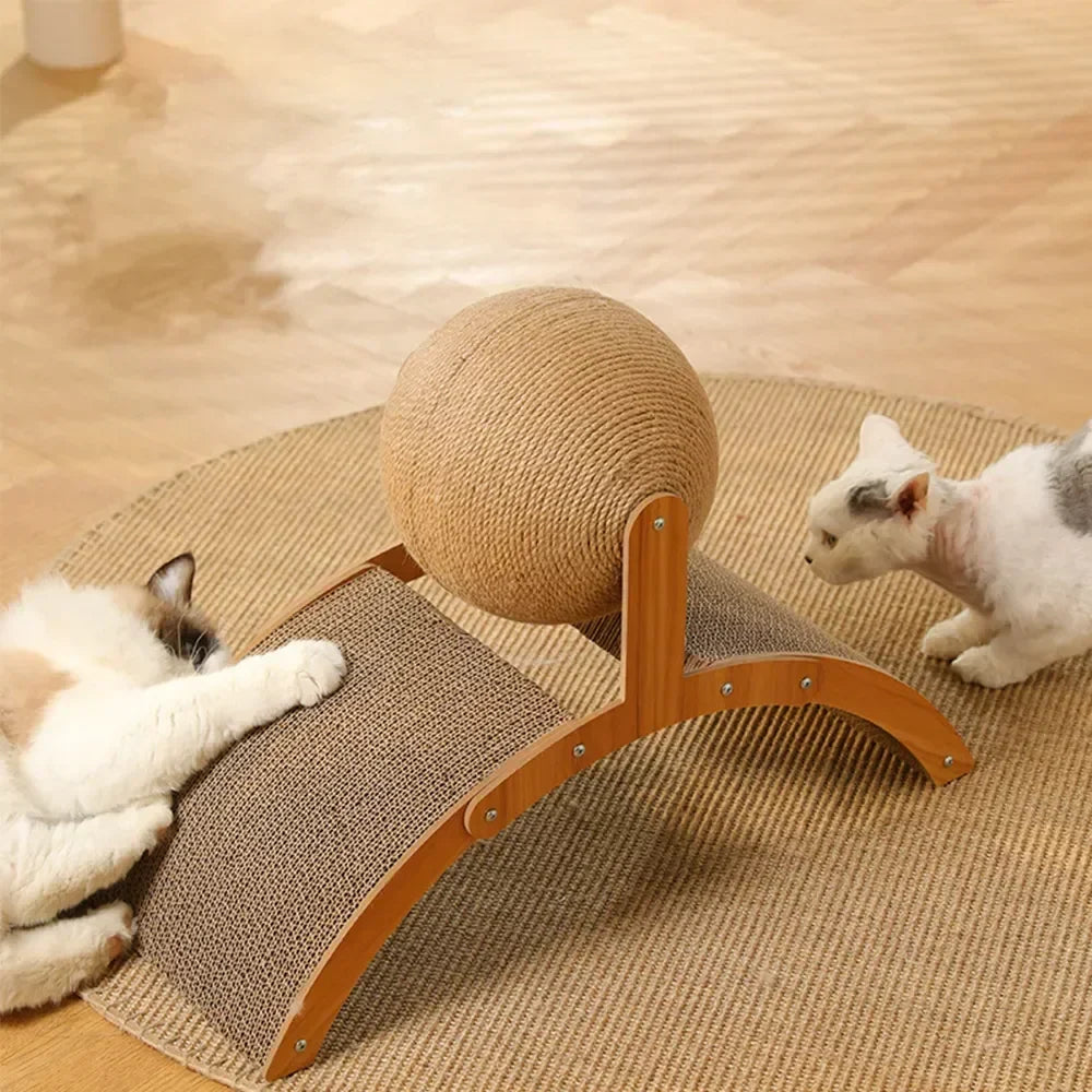 PawsPlay Kratzspielzeug | Kratzbrett & Kratzball aus Massivholz | Möbel-Schutz & Spielspaß