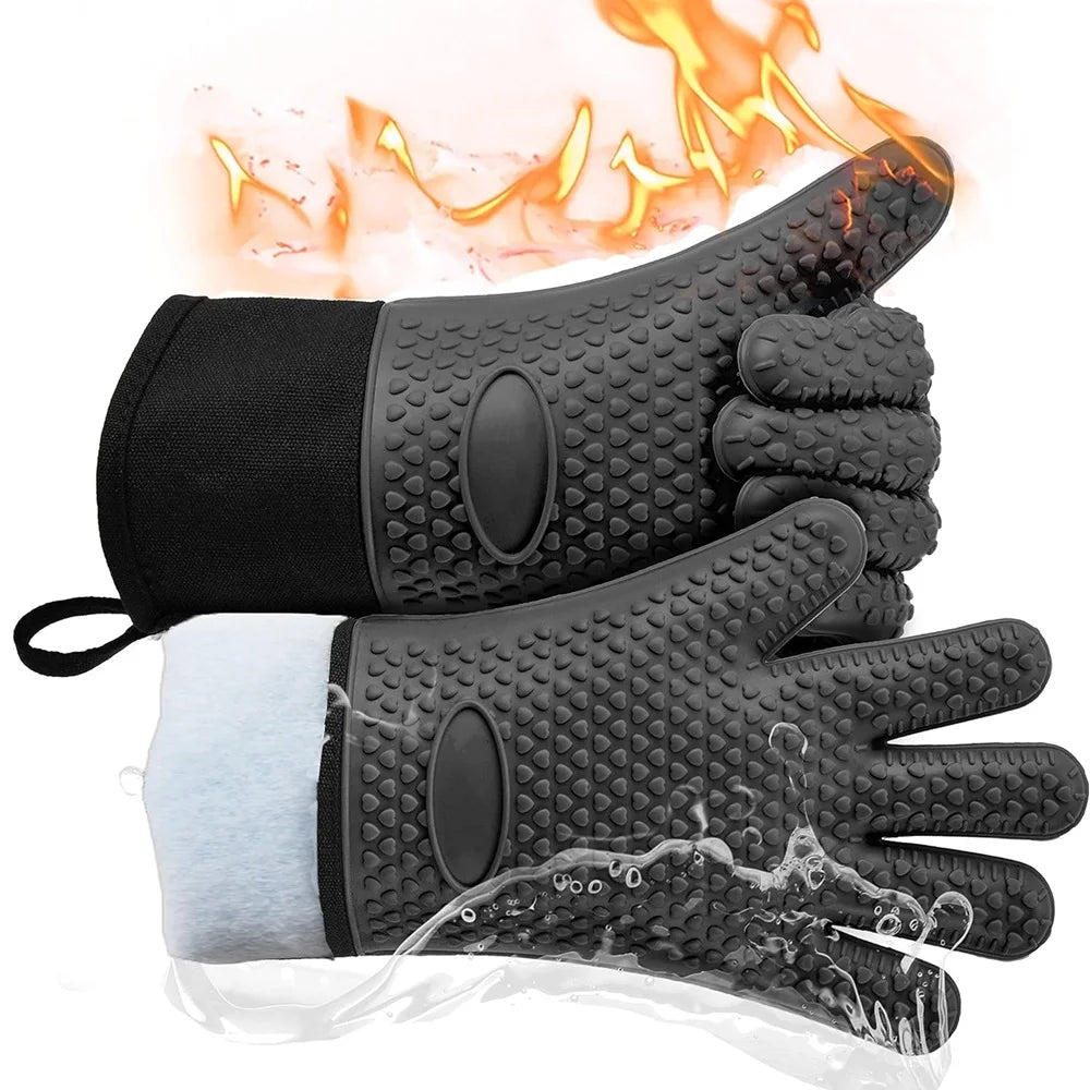 SafeGrill Silikon-Grillhandschuhe | Hitzebeständig & Rutschfest | Mit Baumwollfutter | 260°C Schutz