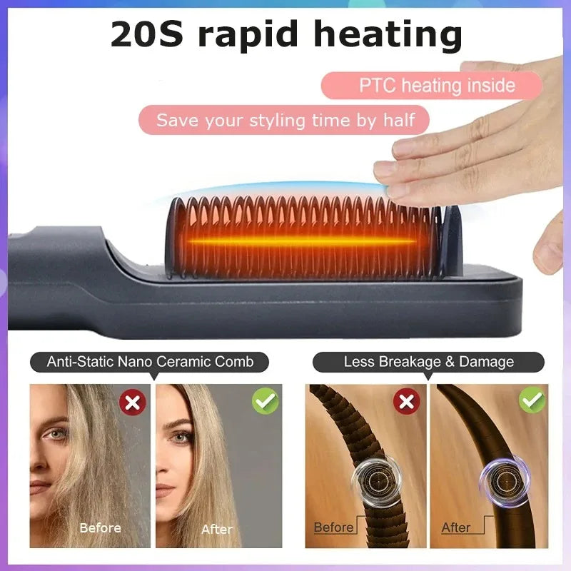 SmoothPro Haarglättungsbürste | LED-Temperaturanzeige & Anti-Verbrüh-Schutz | 360° drehbares Kabel