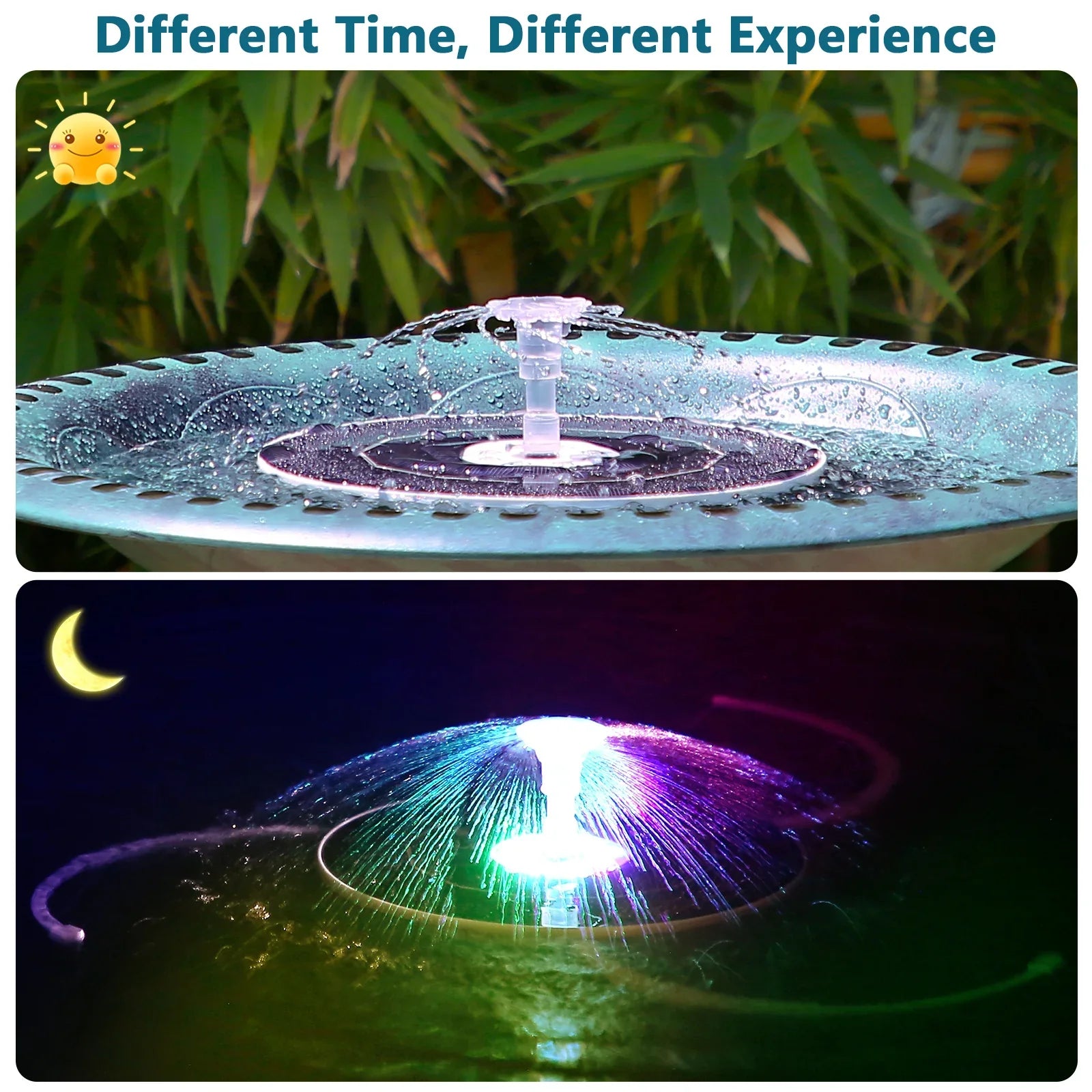 AquaGlow Fountain | Solar Springbrunnen mit LED-Beleuchtung | 16 Düsen & 5000mAh Akku