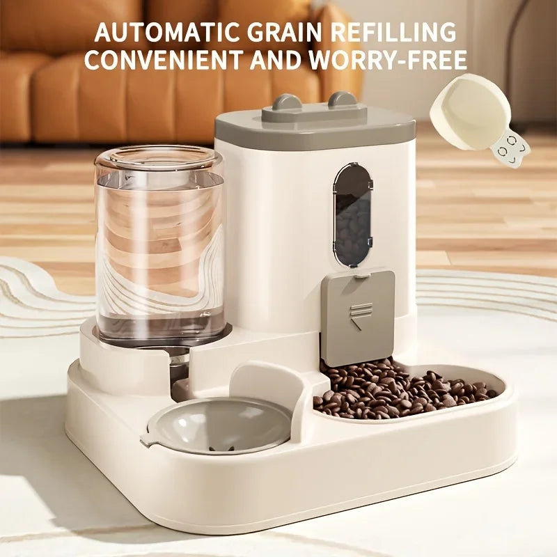 Petora | Automatischer Futter- & Wasserspender ohne Strom | 2-in-1 System mit Edelstahlnäpfen & Anti-Rutsch-Füßen | Ideal für Katzen & kleine Hunde