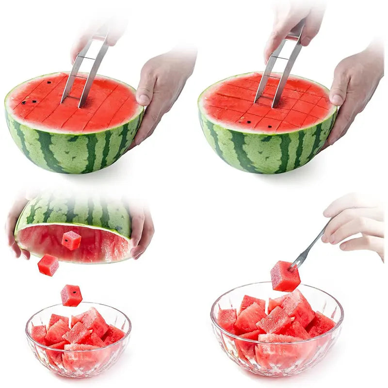 Frutava SliceBuddy | Würfelschneider aus Edelstahl | Für Melonen & Obst | Kompakt & Spülmaschinenfest | Ideal für Sommer, Picknick & Küche