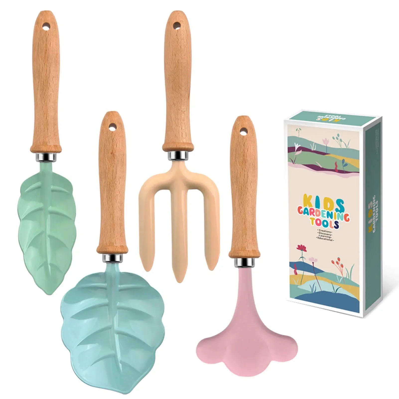 GardenJoy Little Gardener Kit | Buntes Gartenset für Kinder | Mit Buchenholzgriffen & Stabilen Werkzeugen