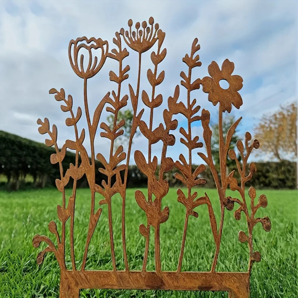 Rustiflora Gartenstecker | Metallblume Vintage Gelb | Für Wand & Beet | Deko Für Innen & Außen
