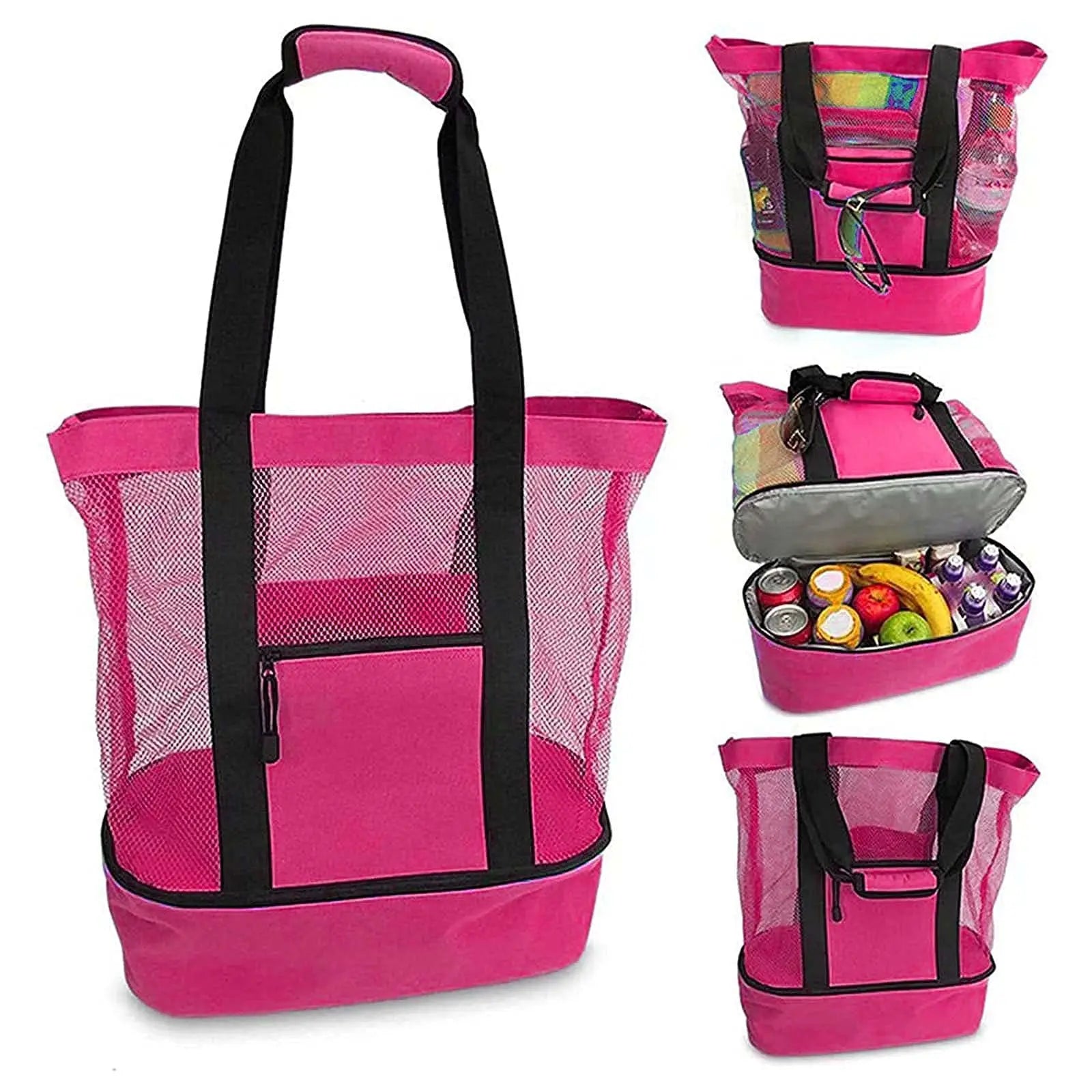 Breezora 2-in-1 Strandtasche | Mit Kühlfach & Netzbereich | Sandfrei & Wasserdicht | Ideal für Urlaub & Familienausflüge | Faltbar & Leicht
