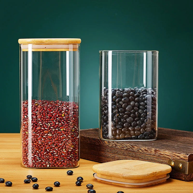 PureStor Glass | Vorratsgläser Set | Bambusdeckel mit Silikondichtung | Borosilikatglas