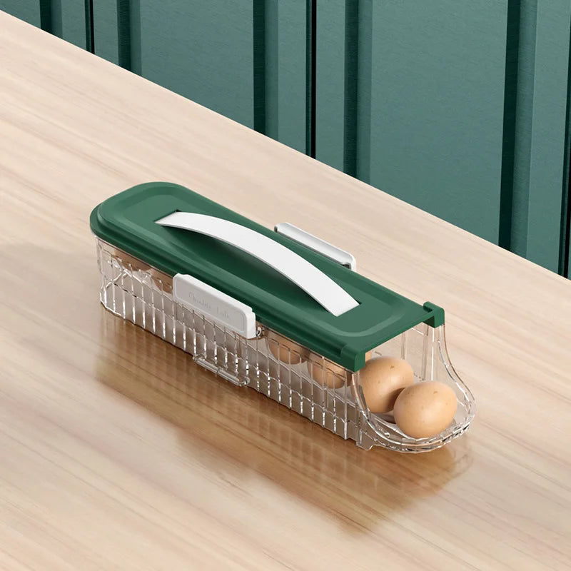 FridgeEase | Automatischer Eier-Rollmechanismus | Stapelbar & Transparent | Für Ordnung im Kühlschrank