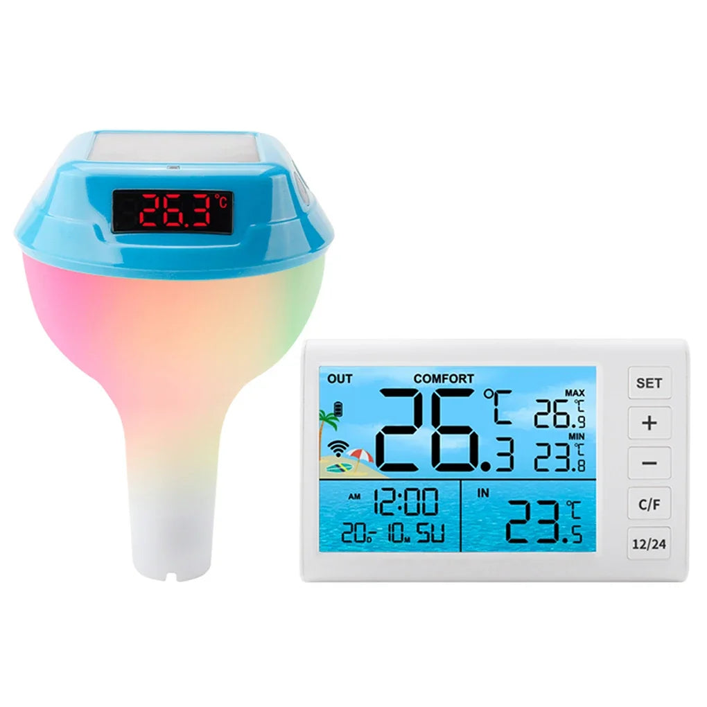 AquaLicht | Pool Thermometer | Solar & Funk | Farbige LED-Anzeige