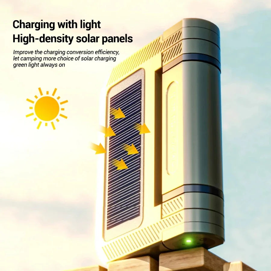 LumiPro | LED-Campinglampe | 2000 Lumen Flutlicht | Solar & USB-C Ladeoptionen