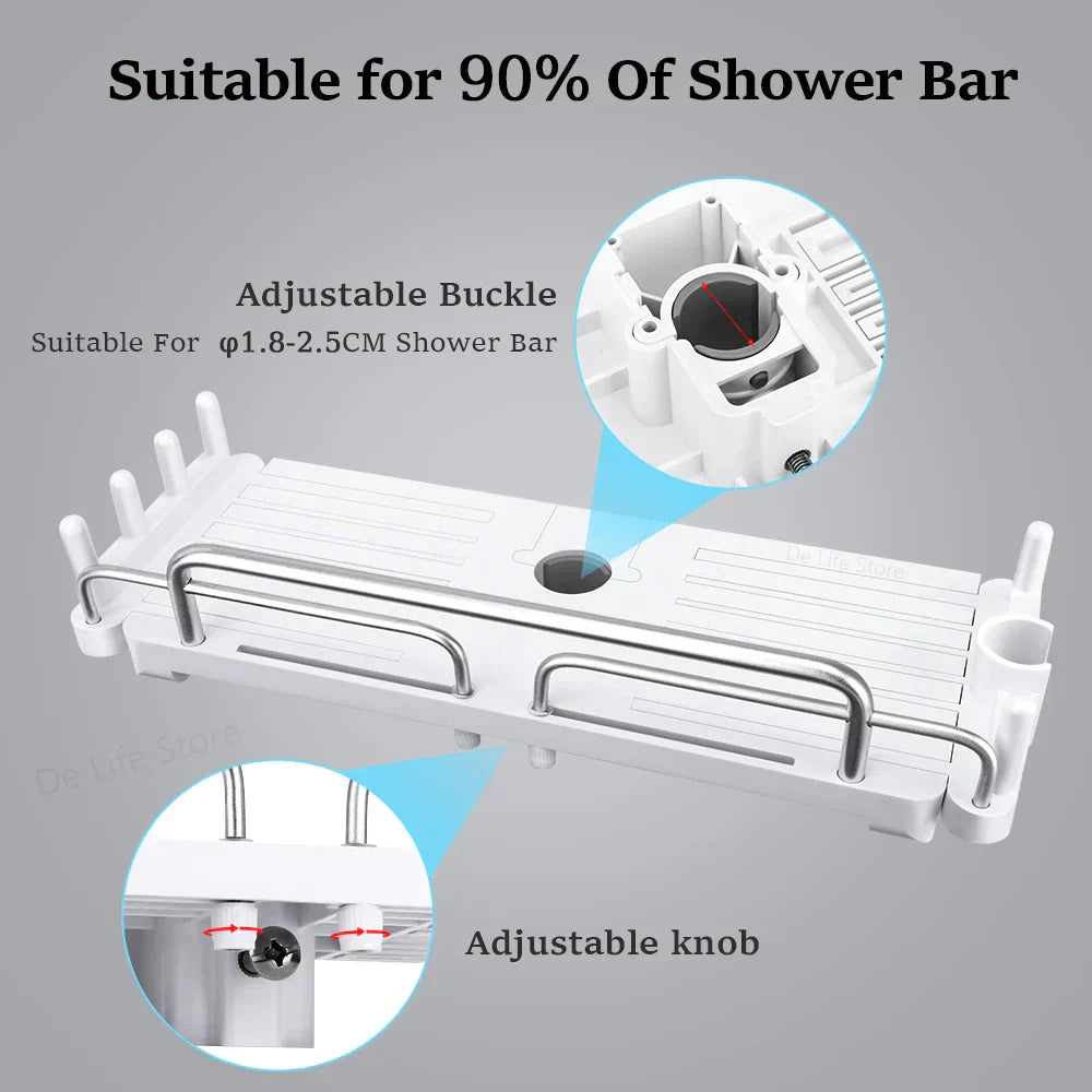 ShoraFix Duschhalter | 2-in-1 Design | Verstellbar & Ablagefläche | Ohne Bohren