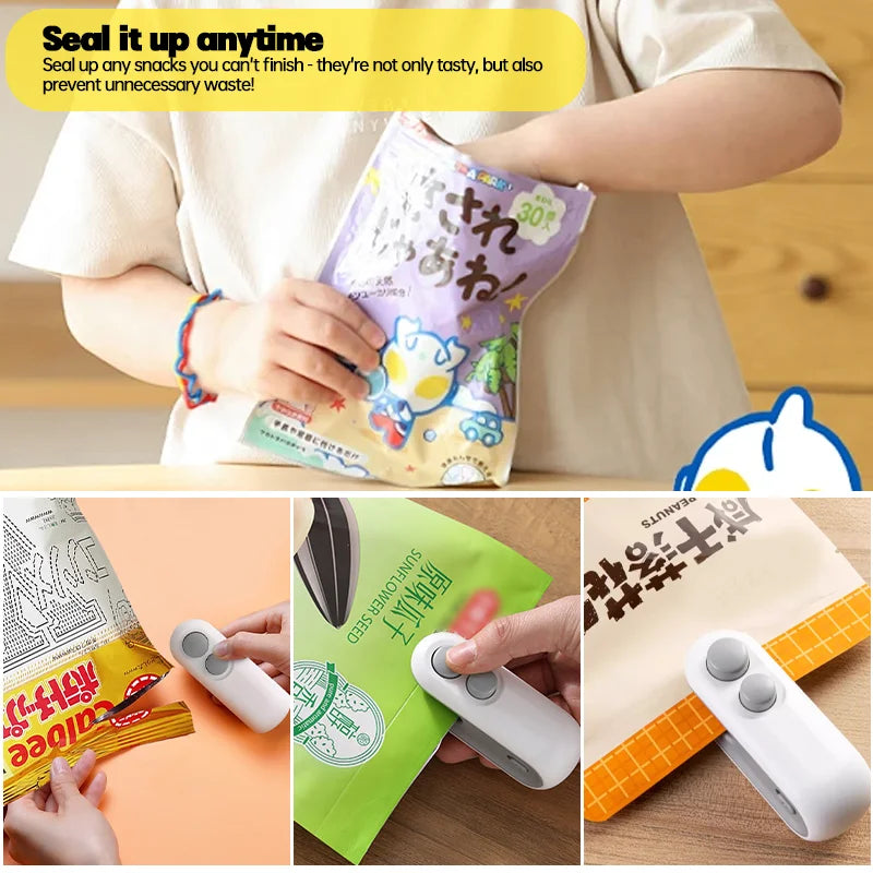 Packiva | Mini-Folienschweißer | 2-in-1 Cutter & USB-Akku | Für Chips, Snacks & Haushalt