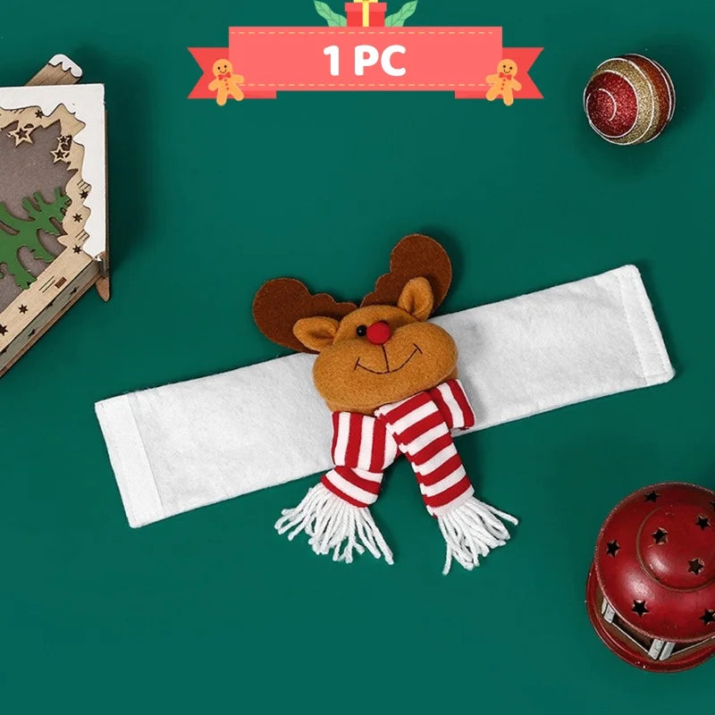 MerryHug | Weihnachtsvorhanghalter | Pinguin, Weihnachtsmann, Elch & Schneemann | 36×17 cm