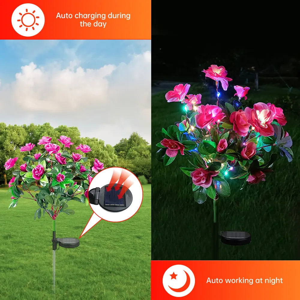 FloraGlow Solar Gartenlampe | Azaleen-Design | LED | Wetterfest & Kabellos | 8h Leuchtzeit