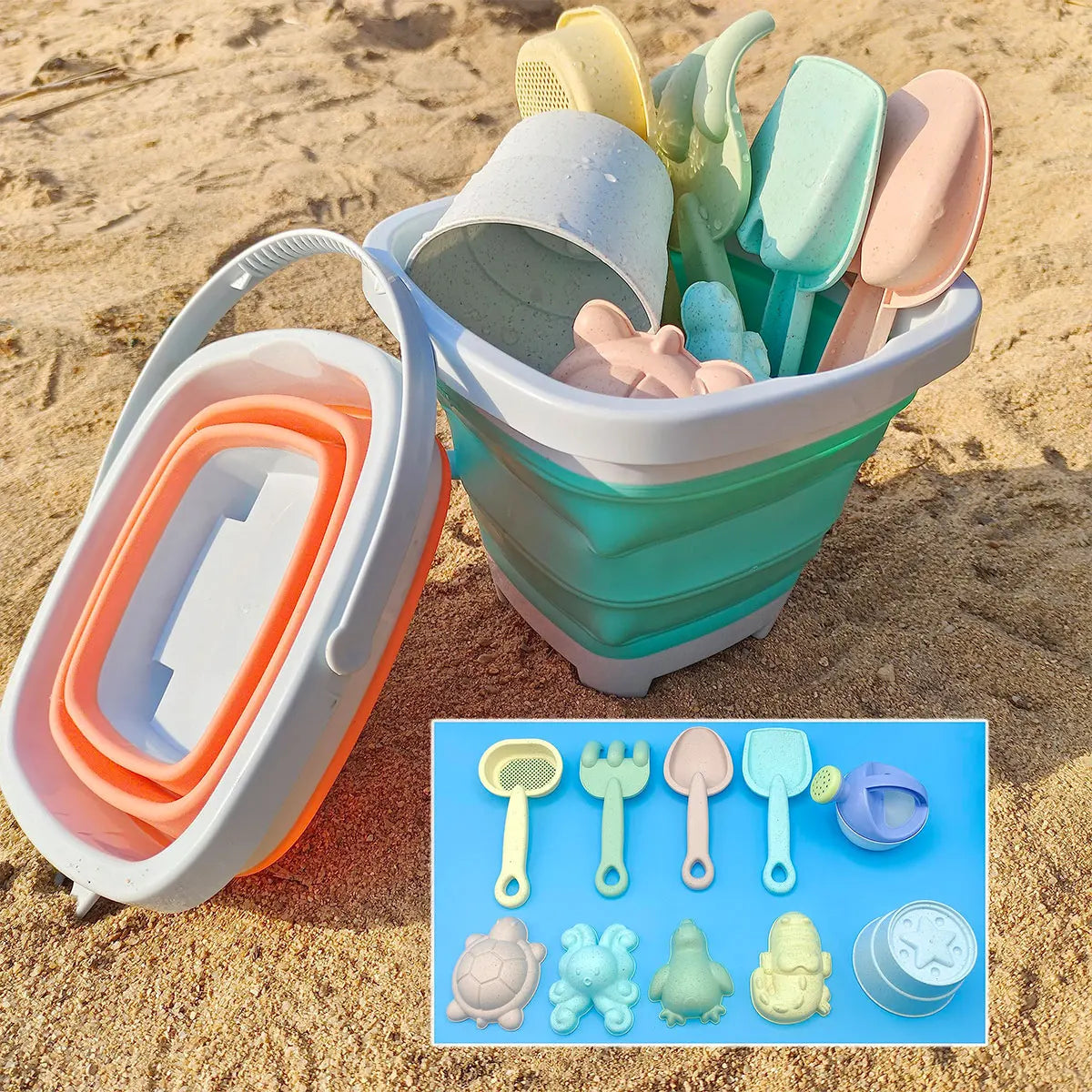 PlayaFun Sandspielset | Faltbarer Eimer & Zubehör | Bunt & Kindgerecht | Für Strand & Garten